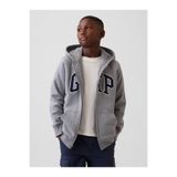GAP Erkek Çocuk Açık Gri Sherpa Astarlı Logo Fermuarlı Sweatshirt