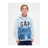 GAP Erkek Çocuk Mavi Grafik Baskılı Logo Sweatshirt