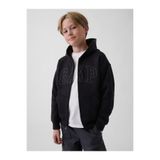 GAP Erkek Çocuk Siyah Relaxed Logo Fermuarlı Sweatshirt