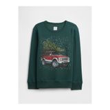 GAP Erkek Çocuk Yeşil Bisiklet Yaka Grafik Sweatshirt