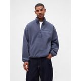 GAP Erkek Gece Mavisi Sherpa Oversized Yarım Fermuarlı Logo Sweatshirt