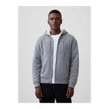 GAP Erkek Gri Relaxed Logo Sherpa Astarlı Fermuarlı Sweatshirt