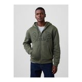 GAP Erkek Haki Relaxed Logo Sherpa Astarlı Fermuarlı Sweatshirt