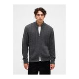 GAP Erkek Koyu Gri Wool-Blend Cable-Knit Fermuarlı Triko Hırka