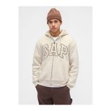 GAP Erkek Krem Relaxed Logo Sherpa Astarlı Fermuarlı Sweatshirt