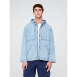 Gap Erkek Mavi Denim Ripstop Oversized Anorak Fermuarlı Ceket - XL