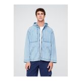 GAP Erkek Mavi Denim Ripstop Oversized Anorak Fermuarlı Ceket