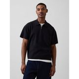 GAP Erkek Siyah Oversized Yarım Fermuarlı Cepli Triko Polo T-Shirt
