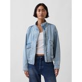 Gap Kadın Açık Mavi Oversized Denim Bomber Ceket Uzun Kollu Cepli Regular Kalıp