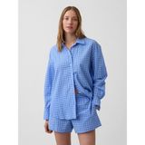 Gap Kadın Açık Mavi Seersucker Kareli Oversized Gömlek - XL