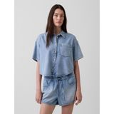 Gap Kadın Açık Mavi Ultrasoft Denim Oversized Kamp Gömlek