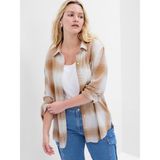 Gap Kadın Bej Relaxed Flannel Easy Ekose Gömlek - XS - Kahverengi