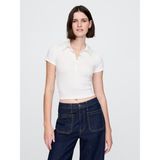 Gap Kadın Beyaz Modern Fitilli Crop Polo T-Shirt - XL