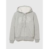 Gap Kadın Gri Relaxed Gap Logo Sherpa-Astarlı Fermuarlı Sweatshirt - 2XL