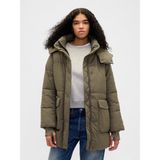 Gap Kadın Haki Faux Fur-Trim Midi Puffer Şişme Mont - Yeşil - S
