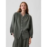 Gap Kadın Haki Pamuk Gauze Oversized Yakasız Gömlek - Yeşil