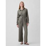 Gap Kadın Haki Relaxed Keten Karışımlı Wide-Leg Pantolon - Yeşil - S