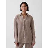 Gap Kadın Kahverengi 100% Keten Oversize Gömlek - XS