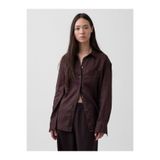 GAP Kadın Kahverengi 100% Keten Oversize Gömlek