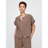 Gap Kadın Kahverengi Crinkle Gauze Gömlek - XL