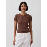 GAP Kadın Kahverengi Pointelle Bisiklet Yaka T-Shirt