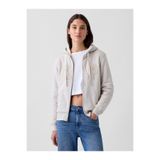 GAP Kadın Kırık Beyaz Relaxed Logo Sherpa-Astarlı Fermuarlı Sweatshirt