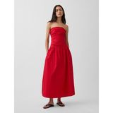 GAP Kadın Kırmızı Poplin Drop-Waist Maxi Elbise