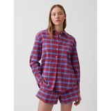Gap Kadın Kırmızı Seersucker Kareli Oversized Gömlek - XL