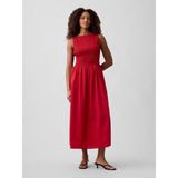 GAP Kadın Koyu Kırmızı Smocked Boatneck Maxi Elbise