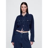 Gap Kadın Koyu Mavi Fransız Havlu Kumaş Crop Icon Denim Ceket - XL