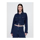 GAP Kadın Koyu Mavi Fransız Havlu Kumaş Crop Icon Denim Ceket