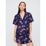 Gap Kadın Koyu Mavi Gapbody Poplin Kısa Kollu Pijama Üstü - XS