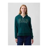 GAP Kadın Koyu Yeşil Relaxed Logo Sherpa-Astarlı Fermuarlı Sweatshirt