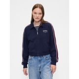 Gap Kadın Lacivert Fransız Havlu Kumaş Varsity Track Fermuarlı Sweatshirt - 2XL