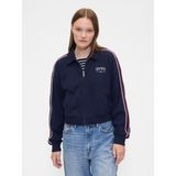Gap Kadın Lacivert Fransız Havlu Kumaş Varsity Track Fermuarlı Sweatshirt - XL