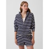 Gap Kadın Lacivert Havlu Terry Oversized Çizgili Fermuarlı Sweatshirt