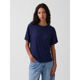 Gap Kadın Lacivert Keten Karışımlı Relaxed T-Shirt - 2XL
