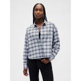 Gap Kadın Mavi Flannel Straight-Hem Crop Gömlek - XS