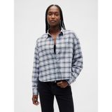 Gap Kadın Mavi Flannel Straight-Hem Crop Gömlek