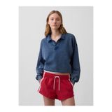 GAP Kadın Mavi Fransız Havlu Kumaş Oversized Polo Sweatshirt