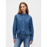 Gap Kadın Mavi Relaxed Cropped Poplin Peplum Gömlek - XL