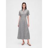 Gap Kadın Siyah Beyaz Çizgili Poplin Roll-Cuff Midi Gömlek Elbise - Siyah - Beyaz