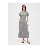 GAP Kadın Siyah Beyaz Çizgili Poplin Roll-Cuff Midi Gömlek Elbise