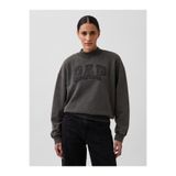 GAP Kadın Siyah Heavyweight Fransız Havlu Kumaş Oversized Mockneck Sweatshirt