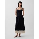 Gap Kadın Siyah Keten Karışımı Drop-Waist Korse Maxi Elbise - XL