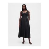 GAP Kadın Siyah Keten Karışımı Shirred Maxi Elbise