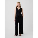 GAP Kadın Siyah Relaxed Keten Karışımlı Wide-Leg Pantolon