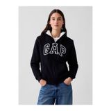 GAP Kadın Siyah Relaxed Logo Sherpa-Astarlı Fermuarlı Sweatshirt