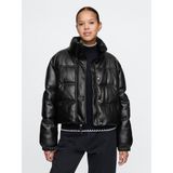 Gap Kadın Siyah Vegan Deri Crop Puffer Şişme Mont - L