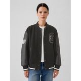 Gap Kadın Siyah Yün Varsity Logo Boyfriend Ceket - M